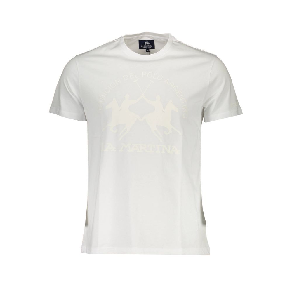 La Martina Elegant White Crew Neck Tee with Signature Print