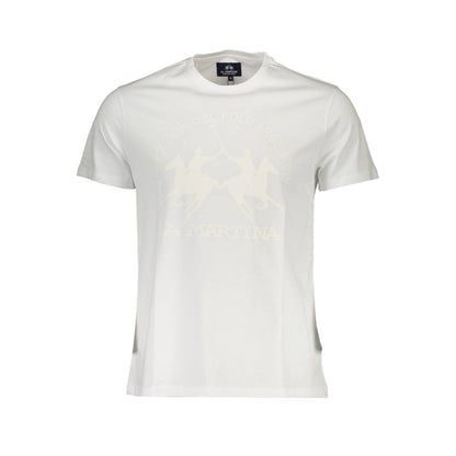 La Martina Elegant White Crew Neck Tee with Signature Print