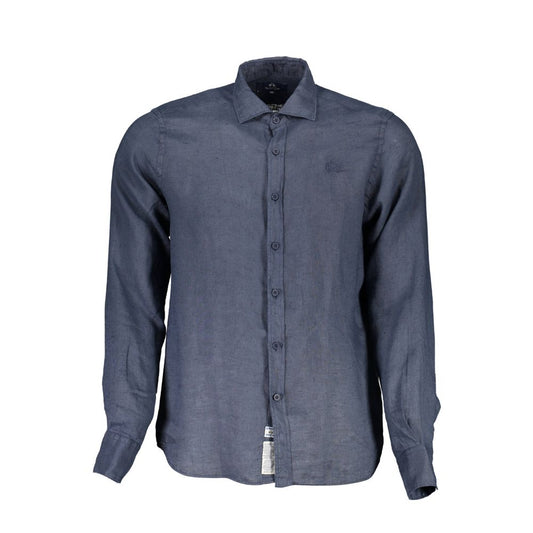 La Martina Elegant Blue Linen Long Sleeve Shirt