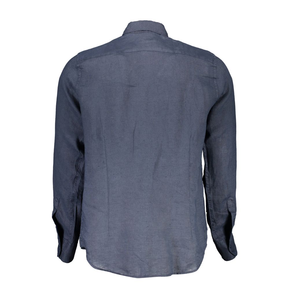 La Martina Elegant Blue Linen Long Sleeve Shirt