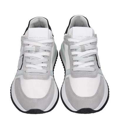 Philippe Model Chic White Fabric Sneakers with Leather Accents