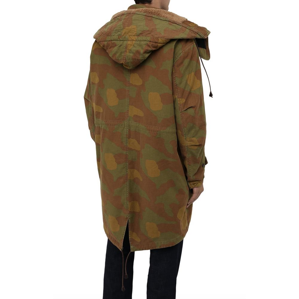 Dsquared² Camo Textured Hooded Parka with Leather Details