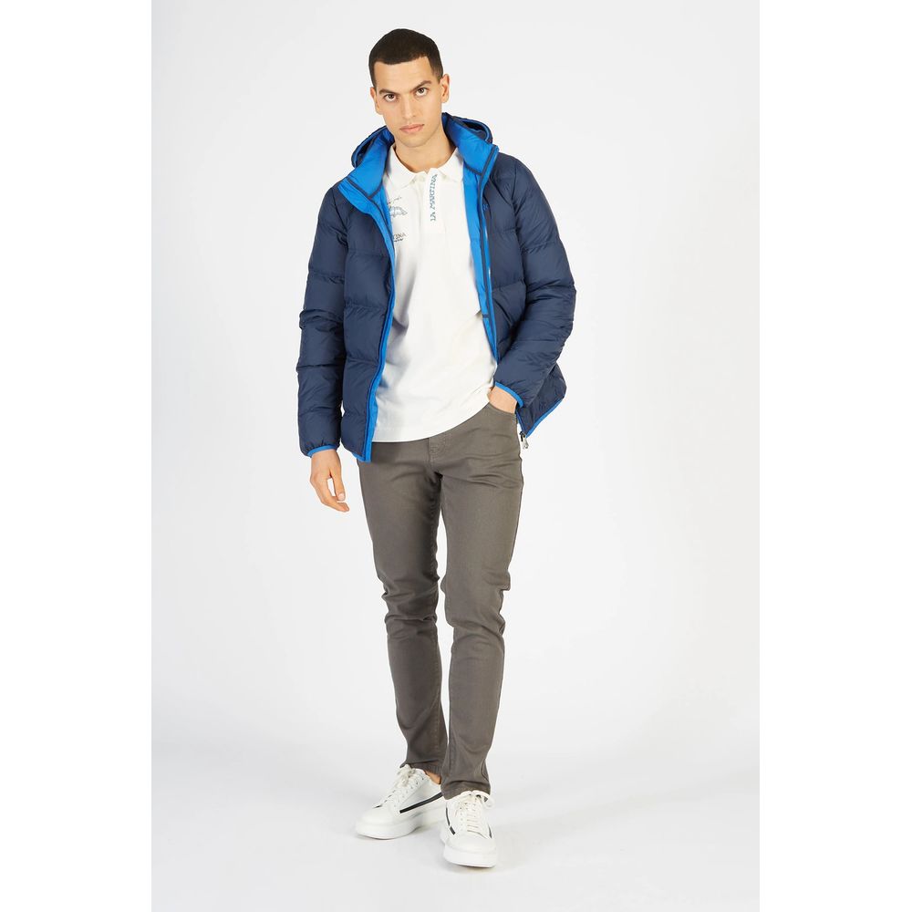 La Martina Elegant Blue High-Collar Men's Puffer Jacket