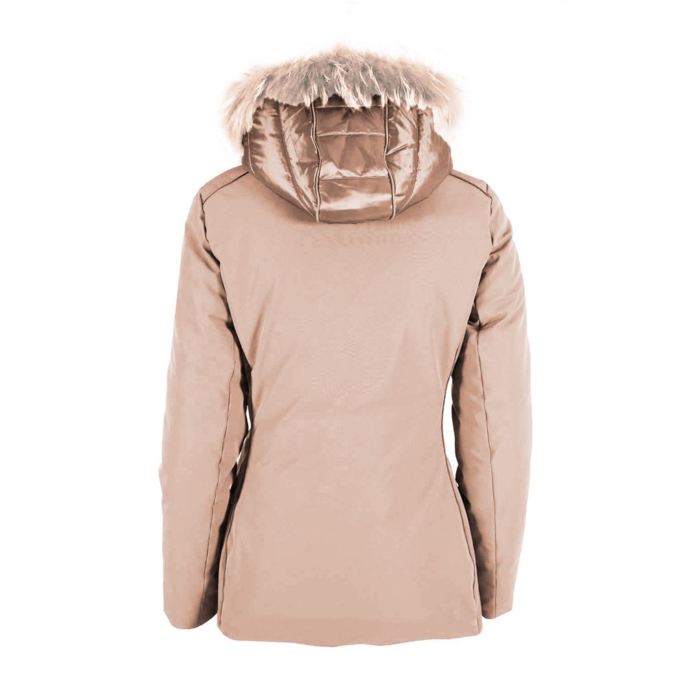 Yes Zee Chic Beige Down Jacket with Fur Hood