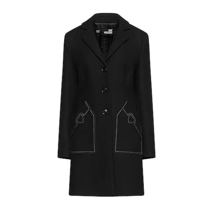 Love Moschino Chic Wool Blend Black Coat with Heart Detail