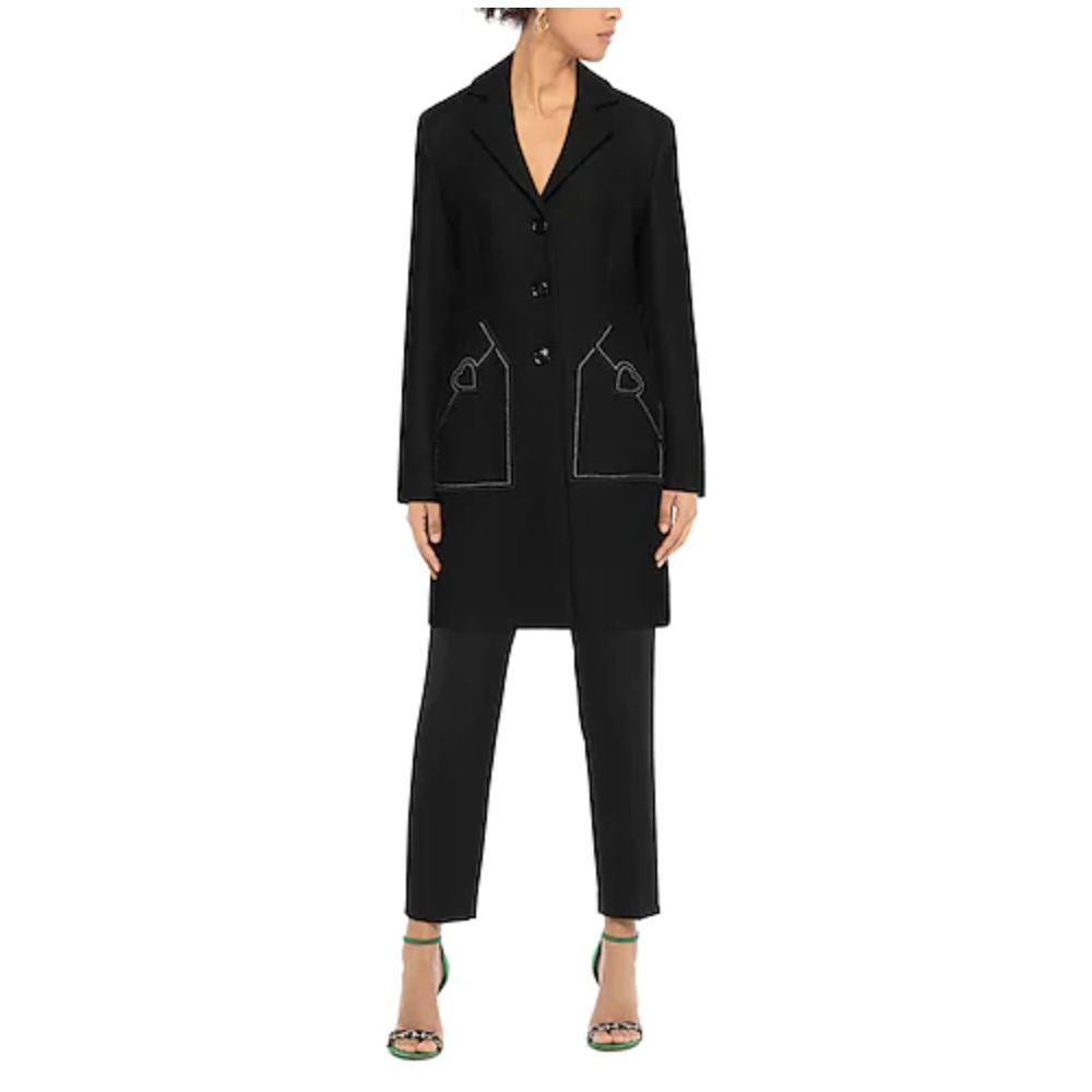 Love Moschino Chic Wool Blend Black Coat with Heart Detail