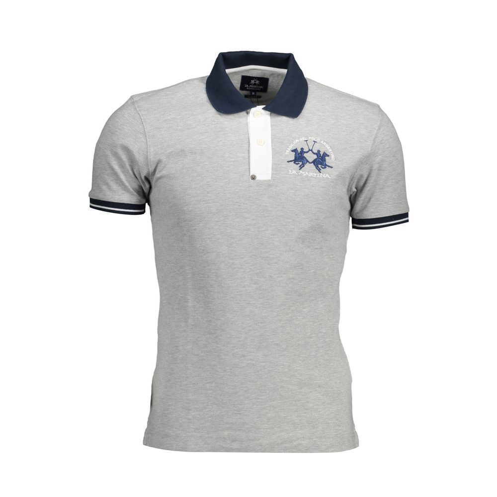 La Martina Slim Fit Embroidered Polo in Gray