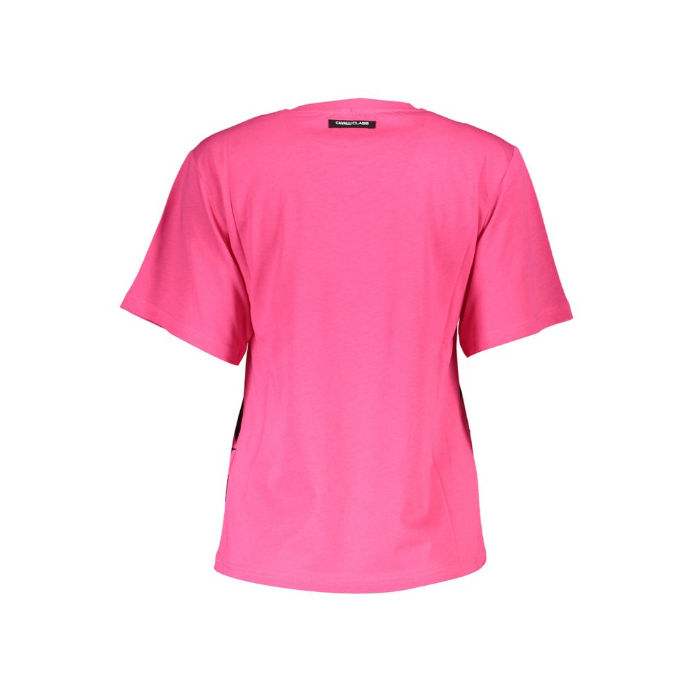 Cavalli Class Chic Pink Cotton Tee with Signature Print