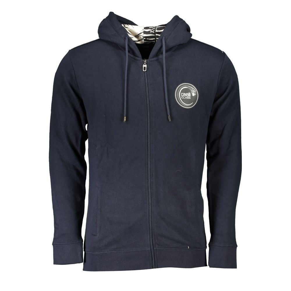 Cavalli Class Elegant Blue Hooded Zip Sweatshirt - PANTERA STORES