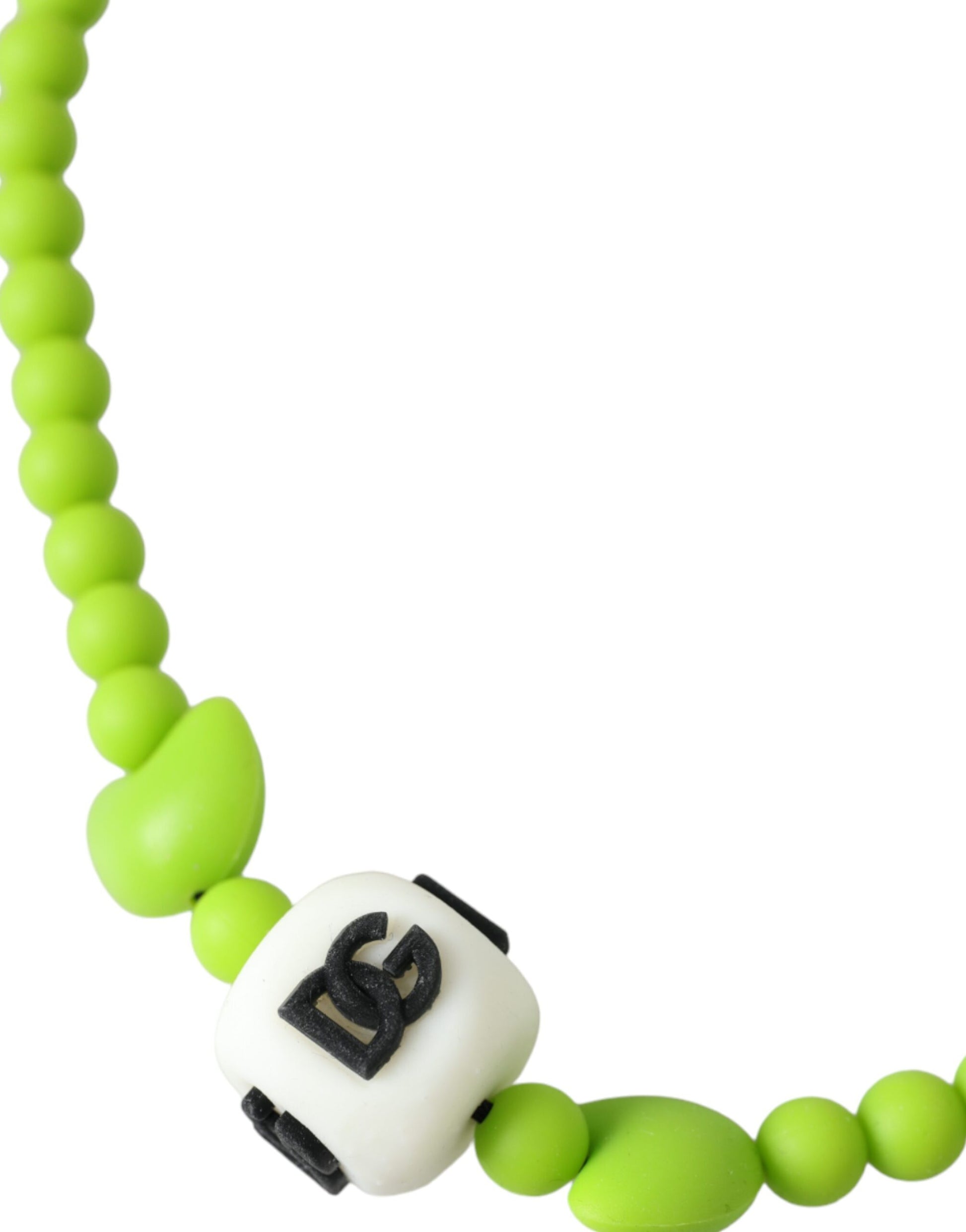 Dolce & Gabbana Green Beaded Chain DG Logo Charm Necklace