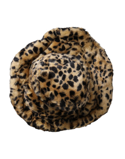 Dolce & Gabbana Brown Leopard Fur Women Bucket Hat