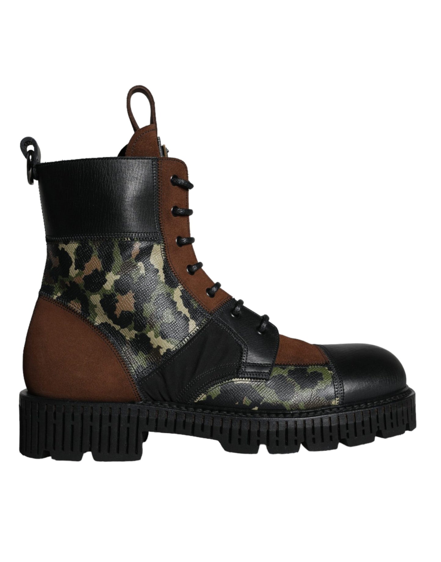 Dolce & Gabbana Brown Suede Camouflage Leather Combat Boots Shoes