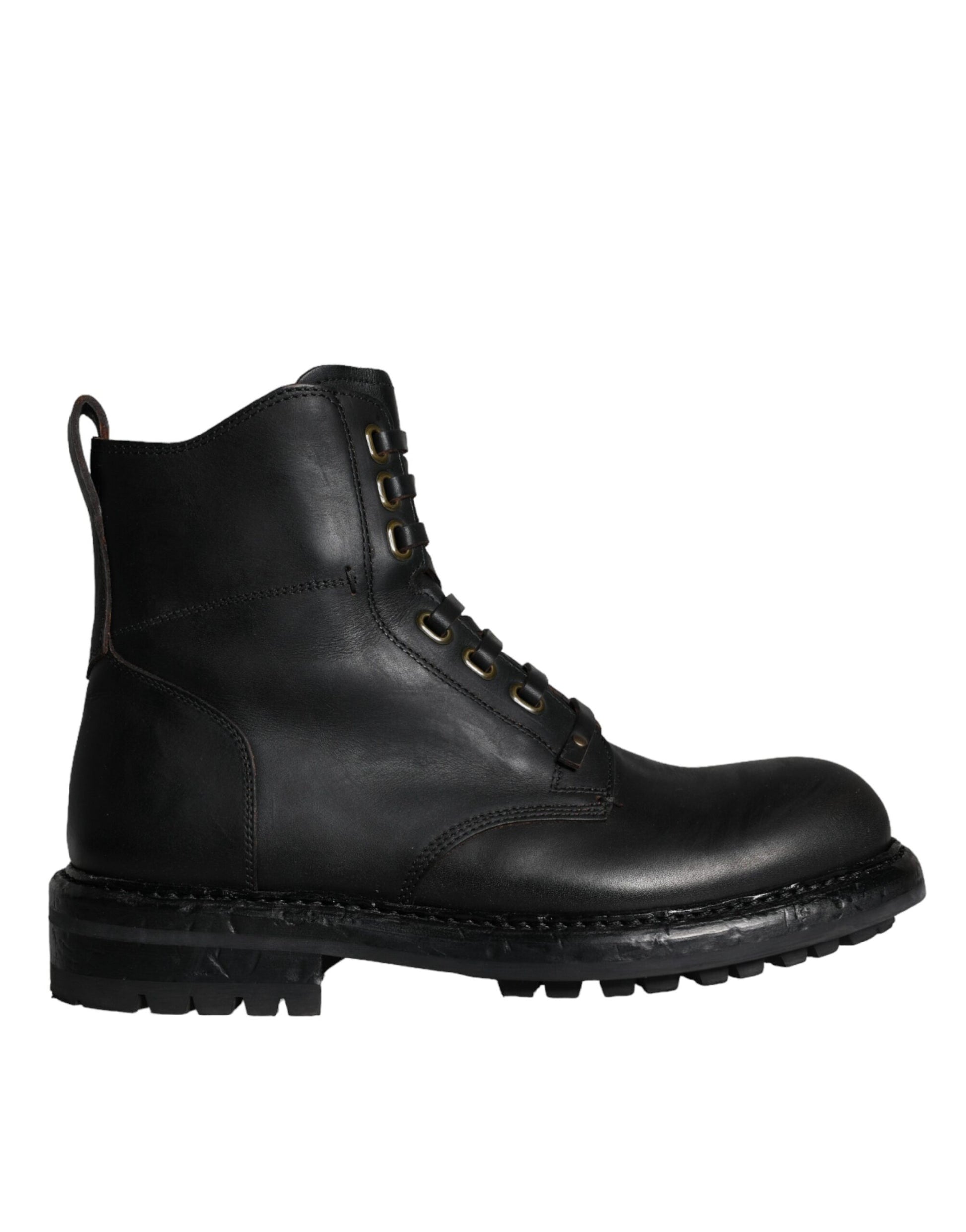 Dolce & Gabbana Black Lace Up Mid Calf Boots Men Shoes