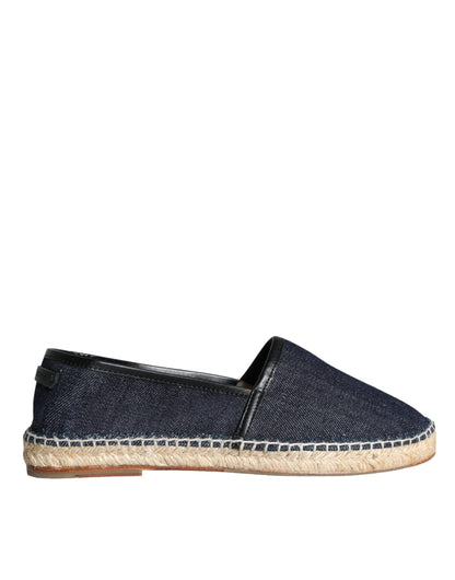 Dolce & Gabbana Blue Denim Cotton Leather Espadrilles Shoes