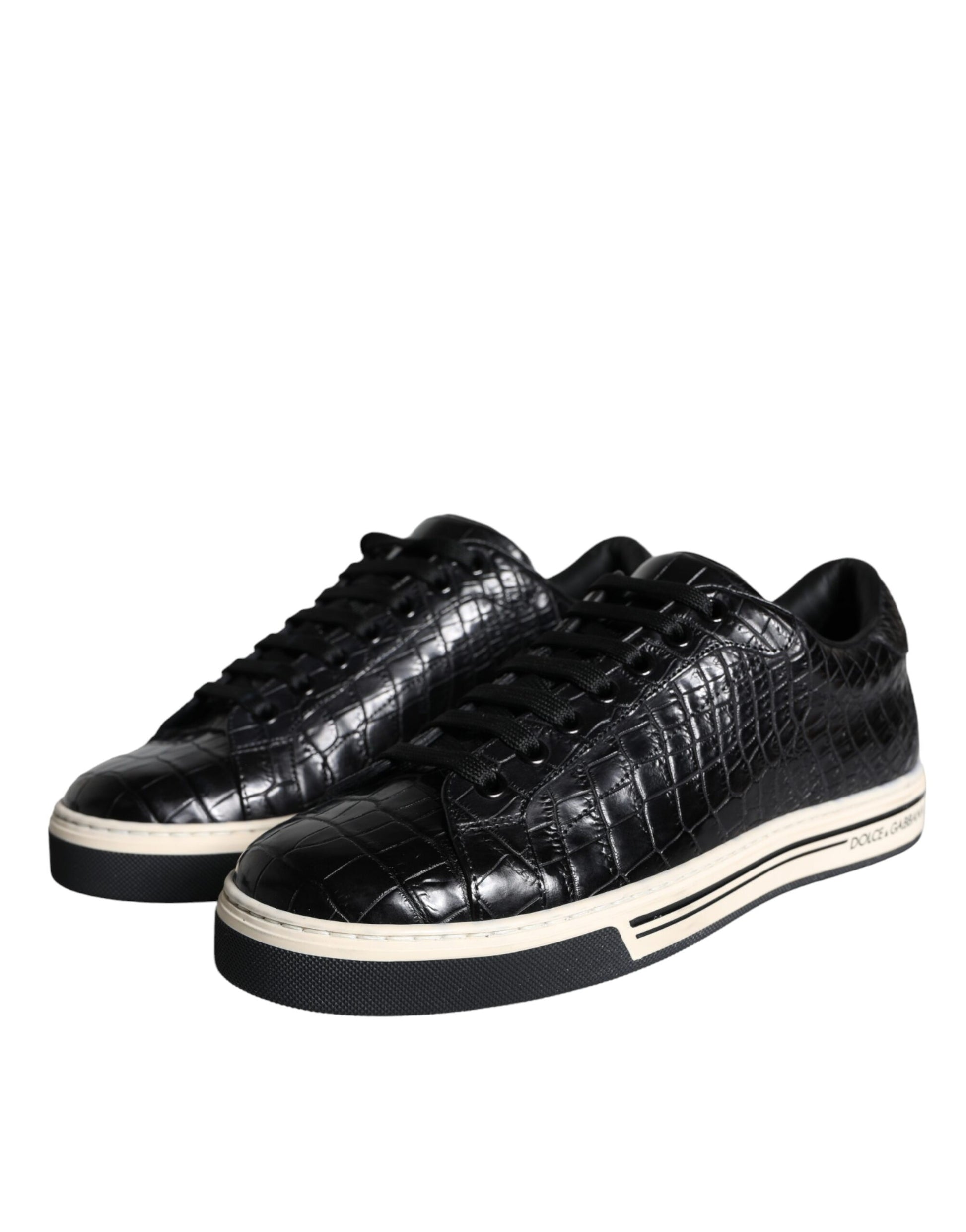 Dolce & Gabbana Black Leather Men Low Top Sneakers Shoes