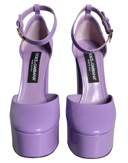 Dolce & Gabbana Purple Leather Platform Ankle Strap Sandals Shoes