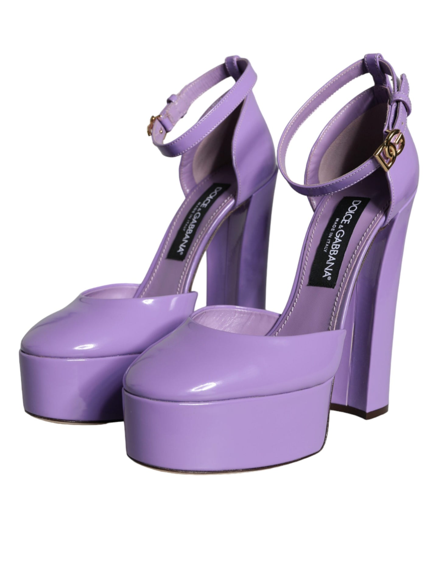 Dolce & Gabbana Purple Leather Platform Ankle Strap Sandals Shoes