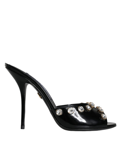 Dolce & Gabbana Black Crystal Heels Keira Sandals Shoes