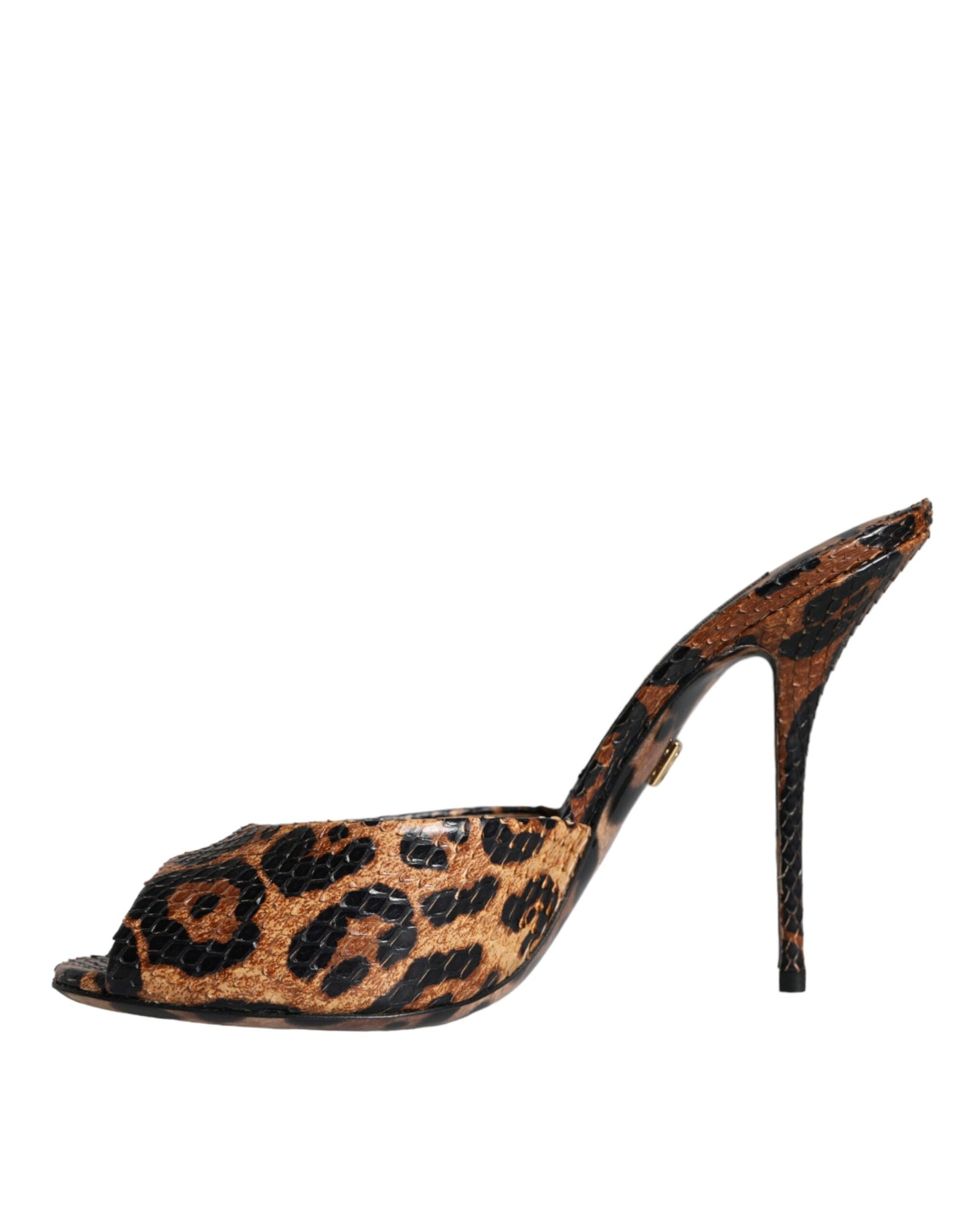 Dolce & Gabbana Brown Leopard Leather Slides Heels Sandals Shoes