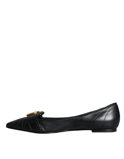 Dolce & Gabbana Black Devotion Leather Pointy Flats Shoes