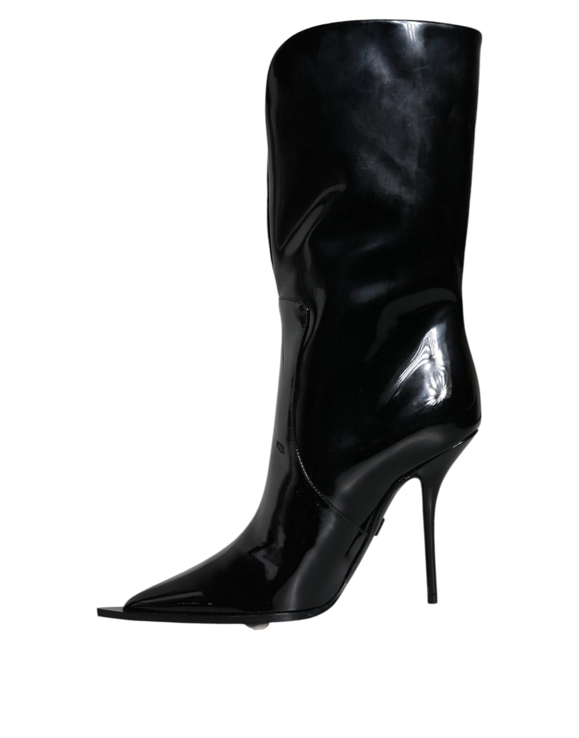 Dolce & Gabbana Black Patent Leather Mid Calf Boots Shoes