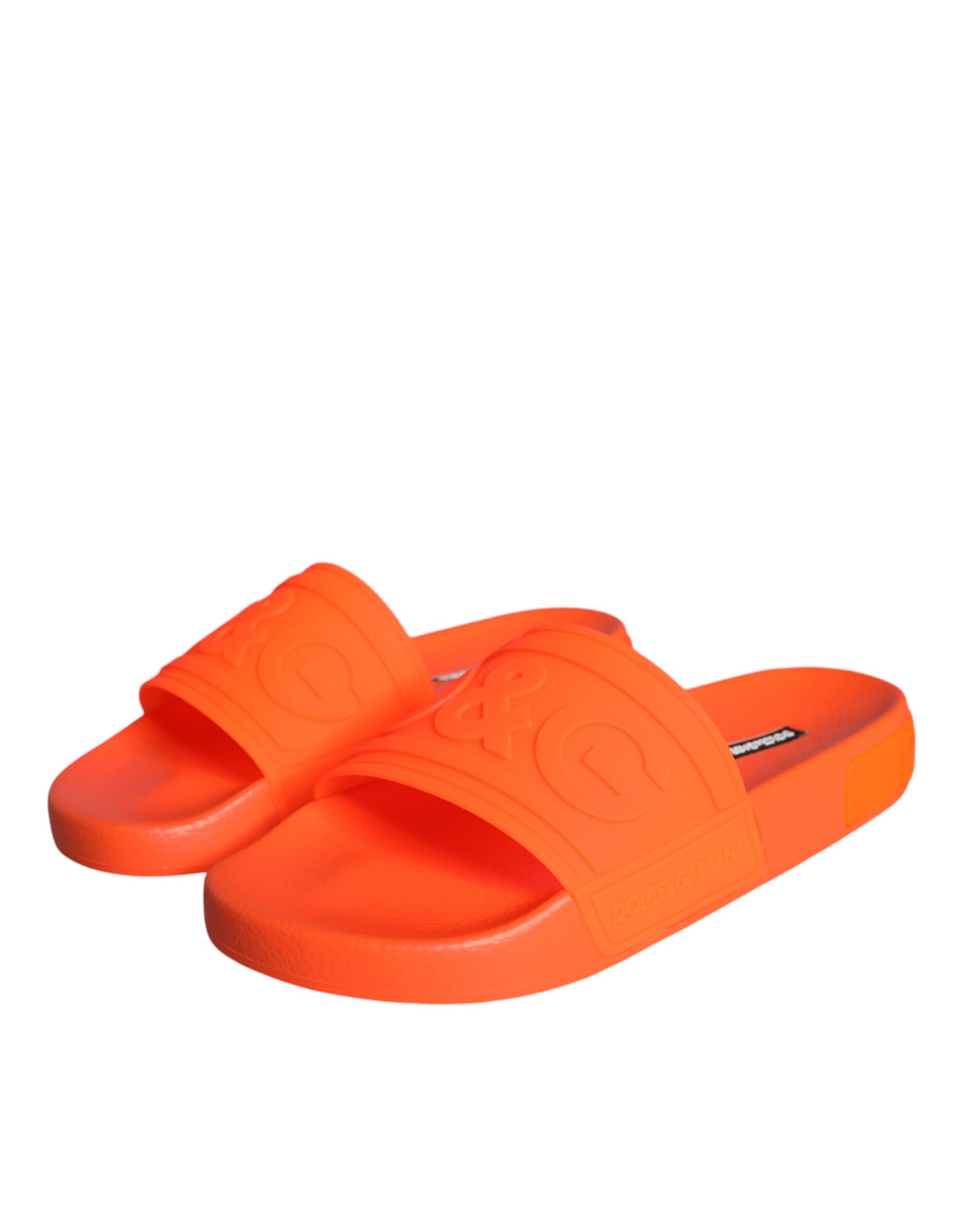 Dolce & Gabbana Orange Rubber Slides Sandals Beachwear Shoes