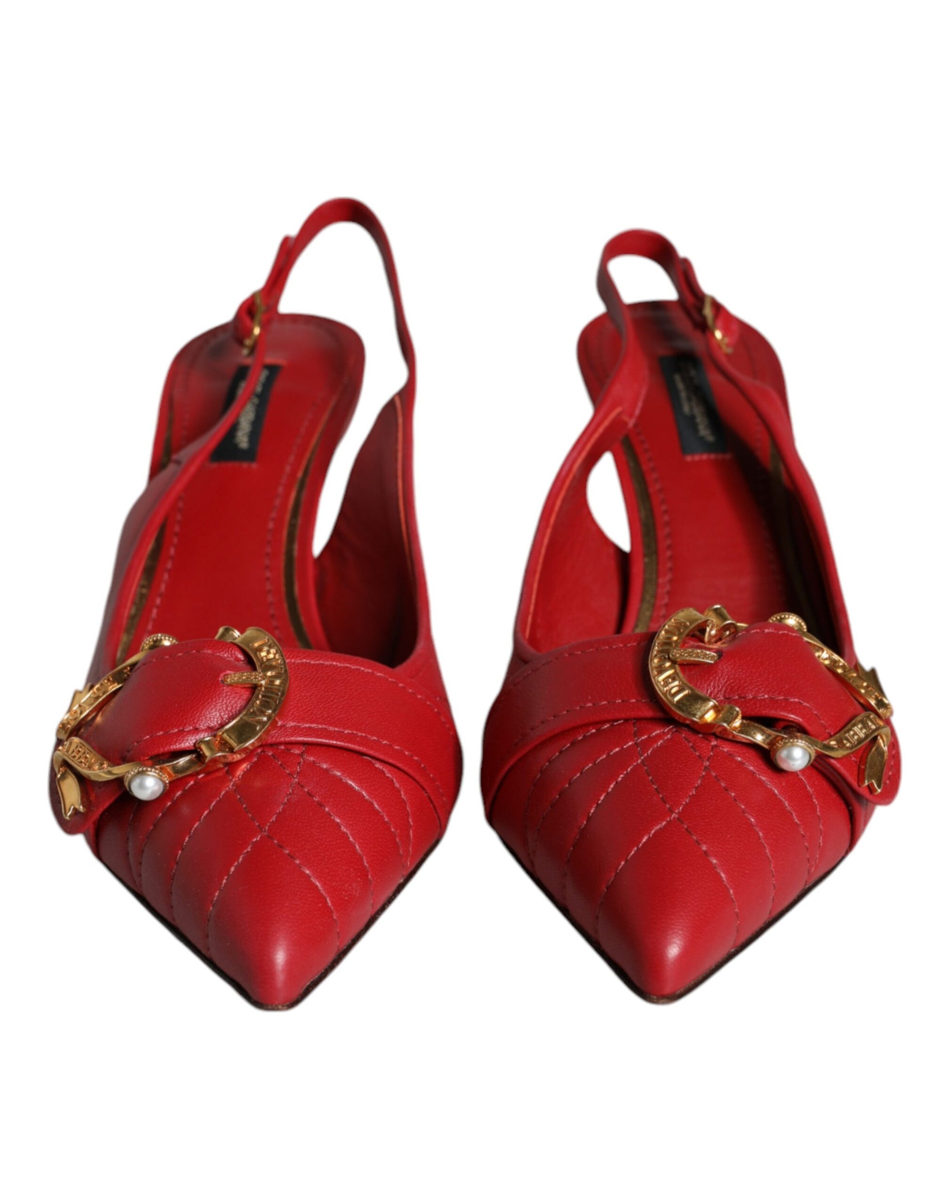 Dolce & Gabbana Red Devotion Leather Heels Slingback Shoes