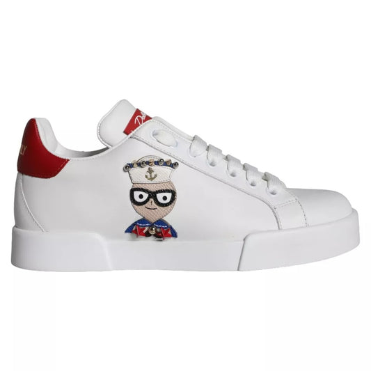 Dolce & Gabbana White Patch Calfskin Nappa Portofino Sneakers Shoes