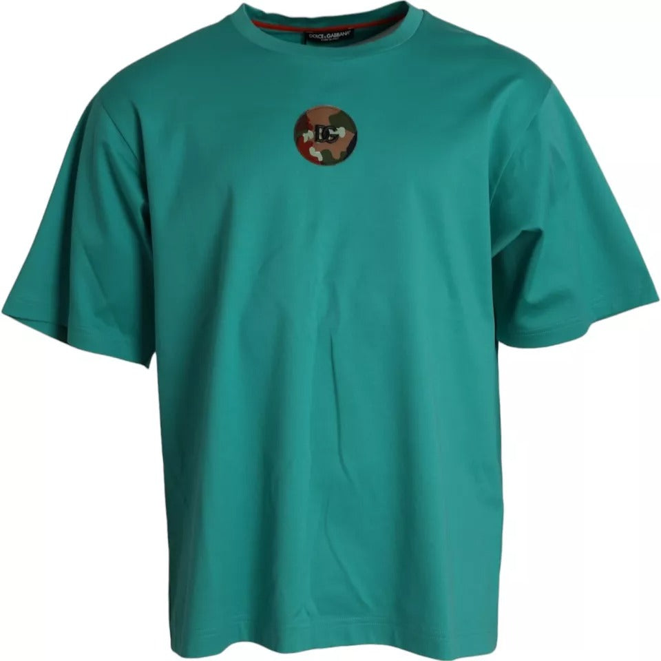 Dolce & Gabbana Green Logo Patch Round Neck Cotton T-shirt