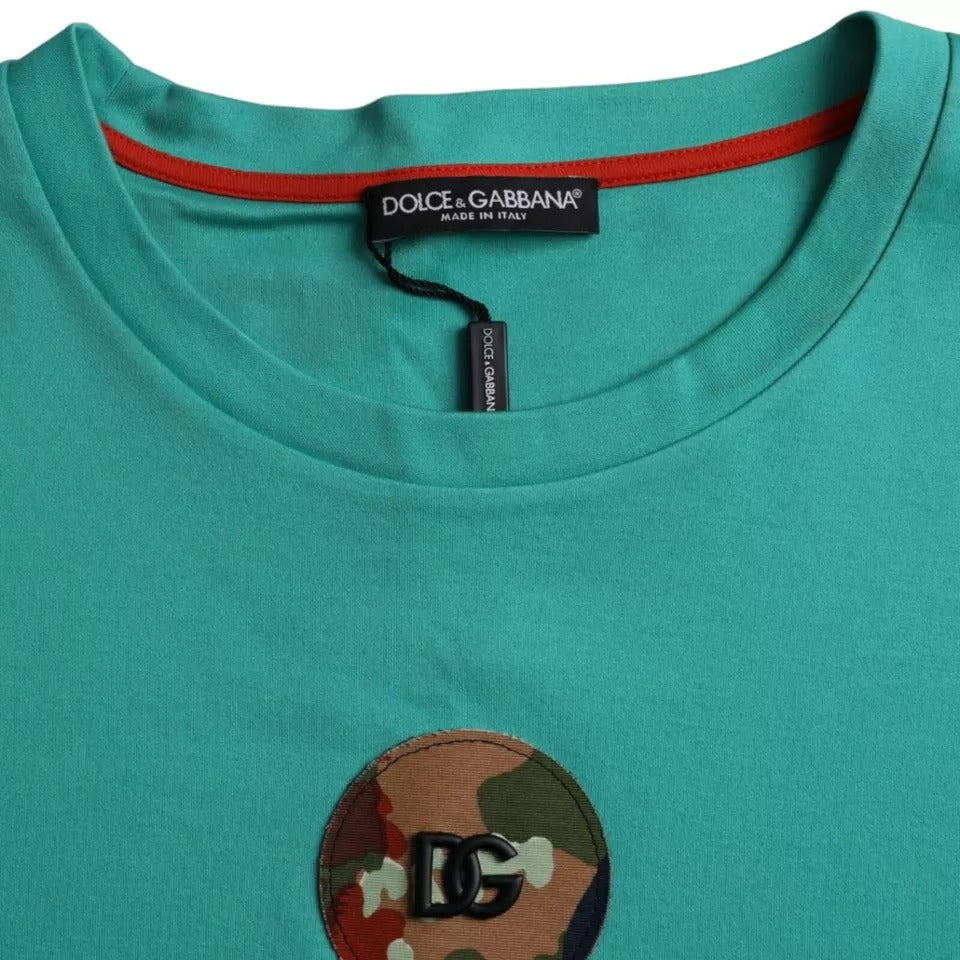 Dolce & Gabbana Green Logo Patch Round Neck Cotton T-shirt