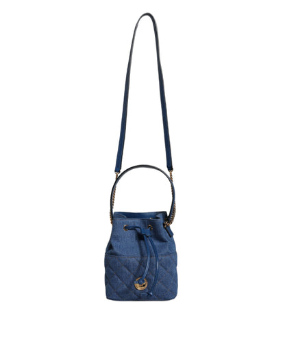 Versace Blue Quilted Denim Leather Crossbody Shoulder Bag