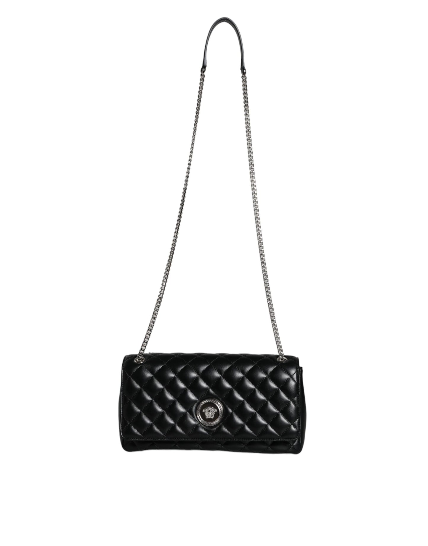 Versace Black Quilted Lambskin Leather Crossbody Shoulder Bag