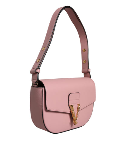 Versace Pink Grainy Calf Leather Logo Crossbody Shoulder Bag