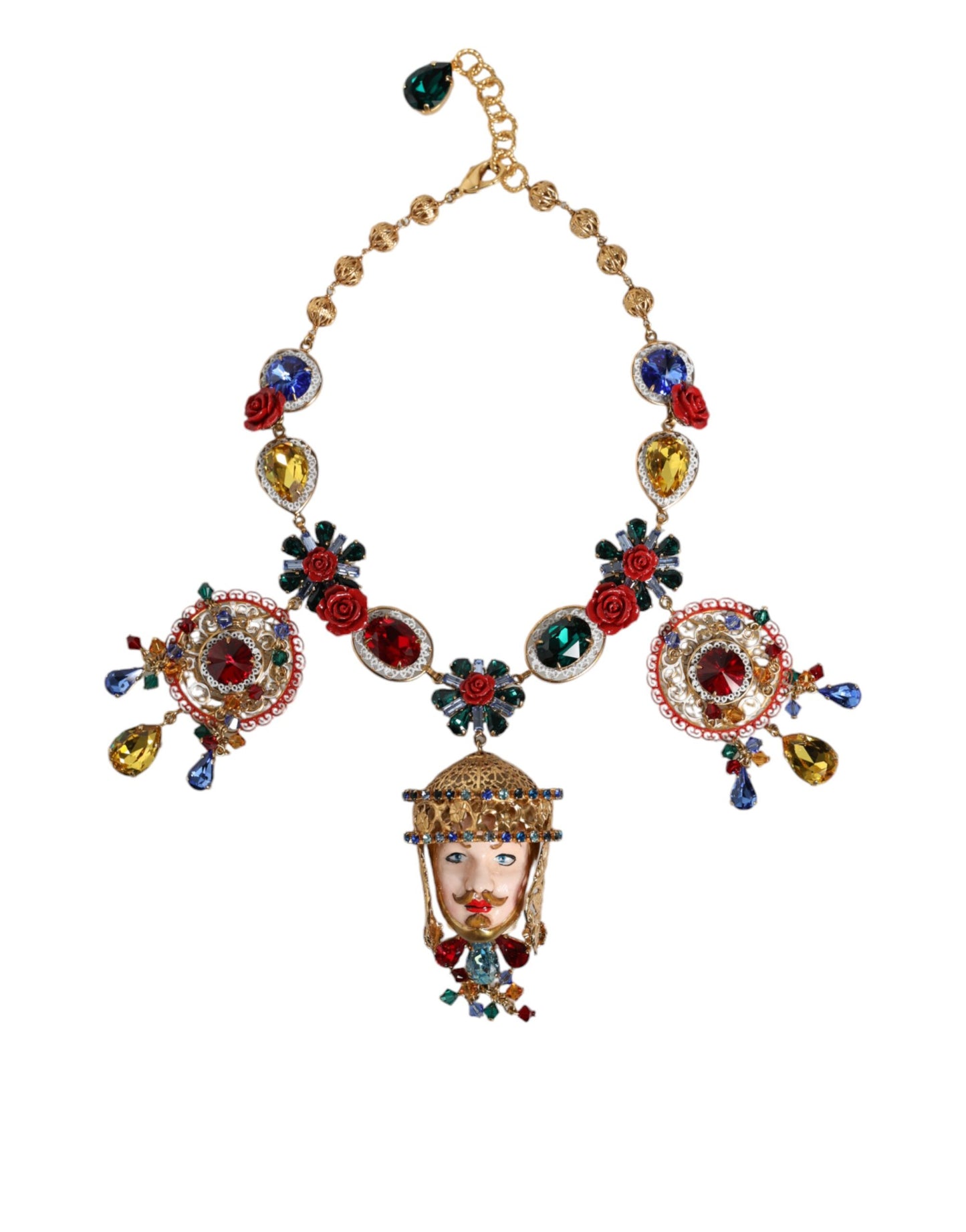 Dolce & Gabbana Gold Tone Brass Embellished Ball Chain Statement Necklace