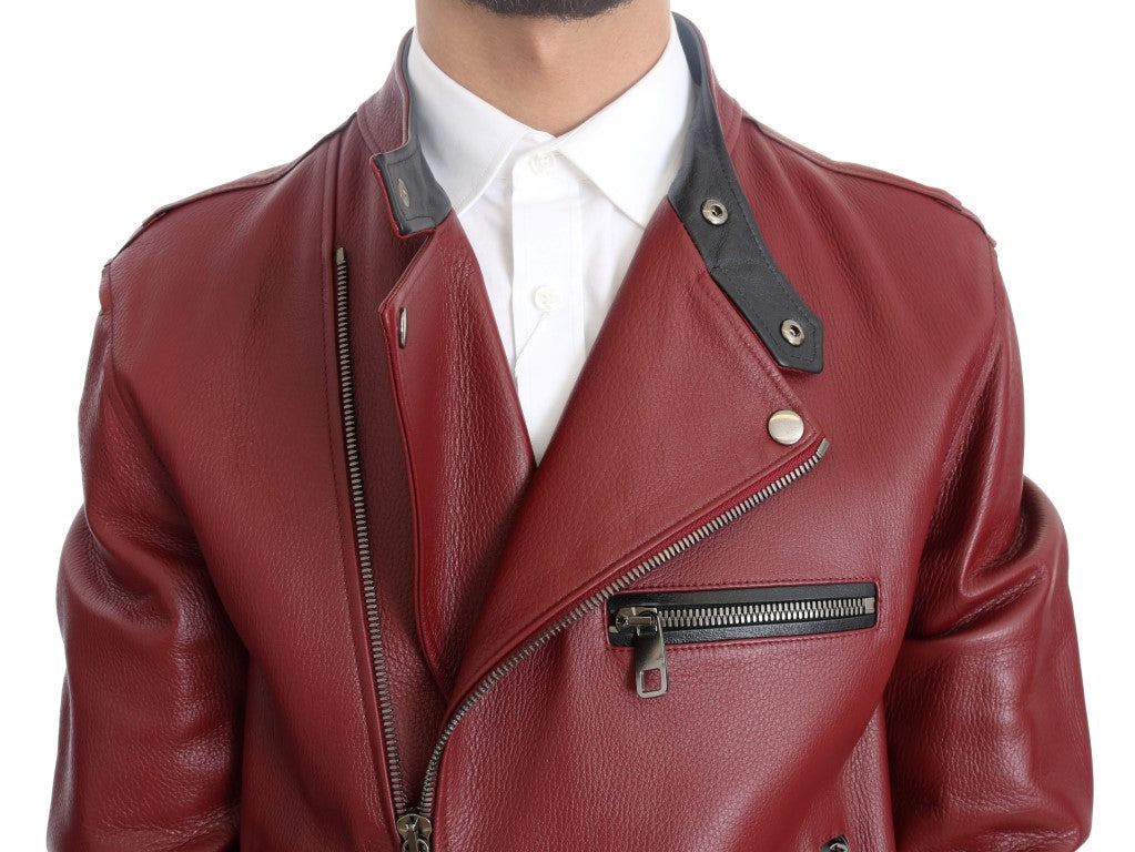 Dolce & Gabbana Radiant Red Leather Biker Motorcycle Jacket