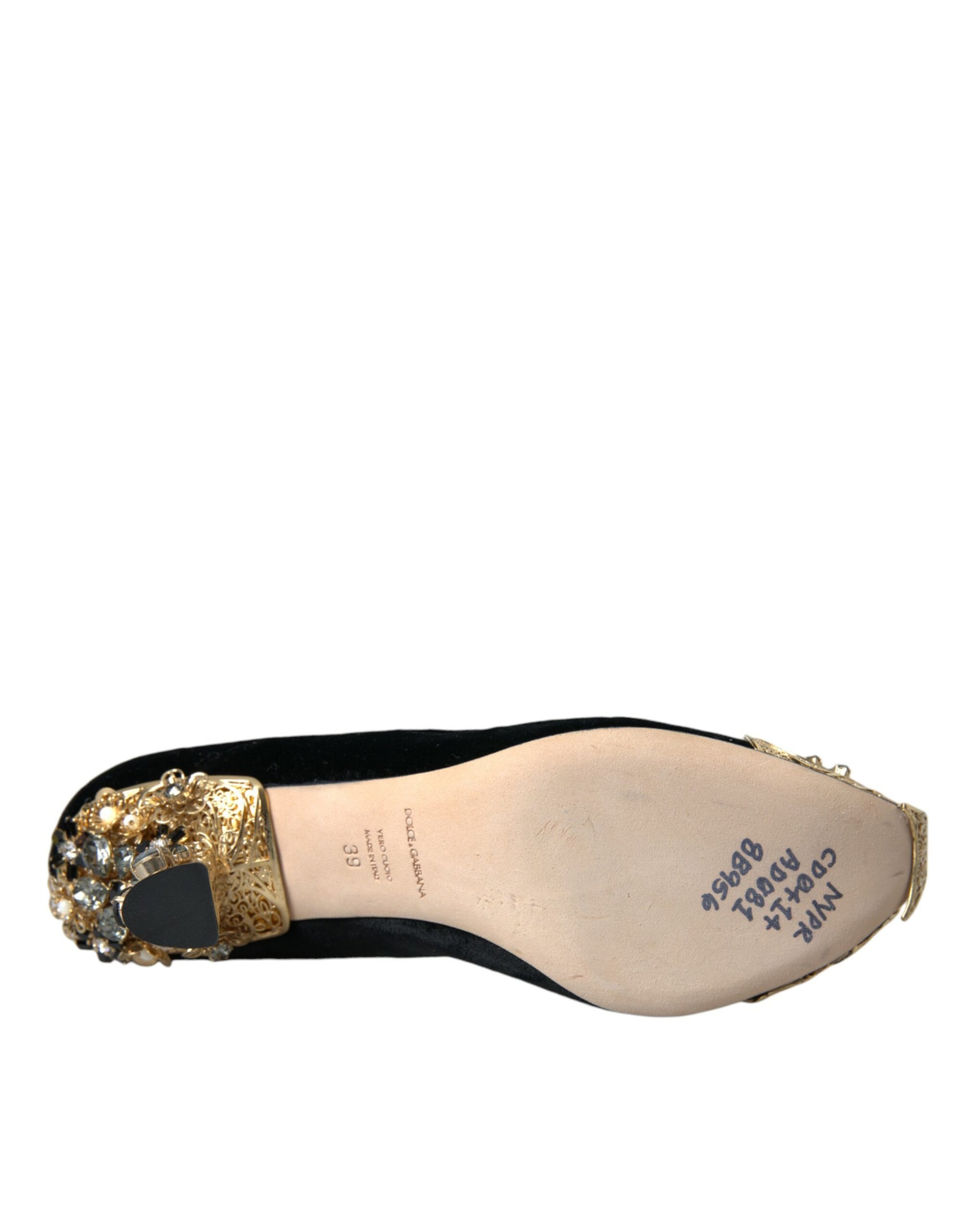 Dolce & Gabbana Black Velvet Embellished Heels Pumps Shoes