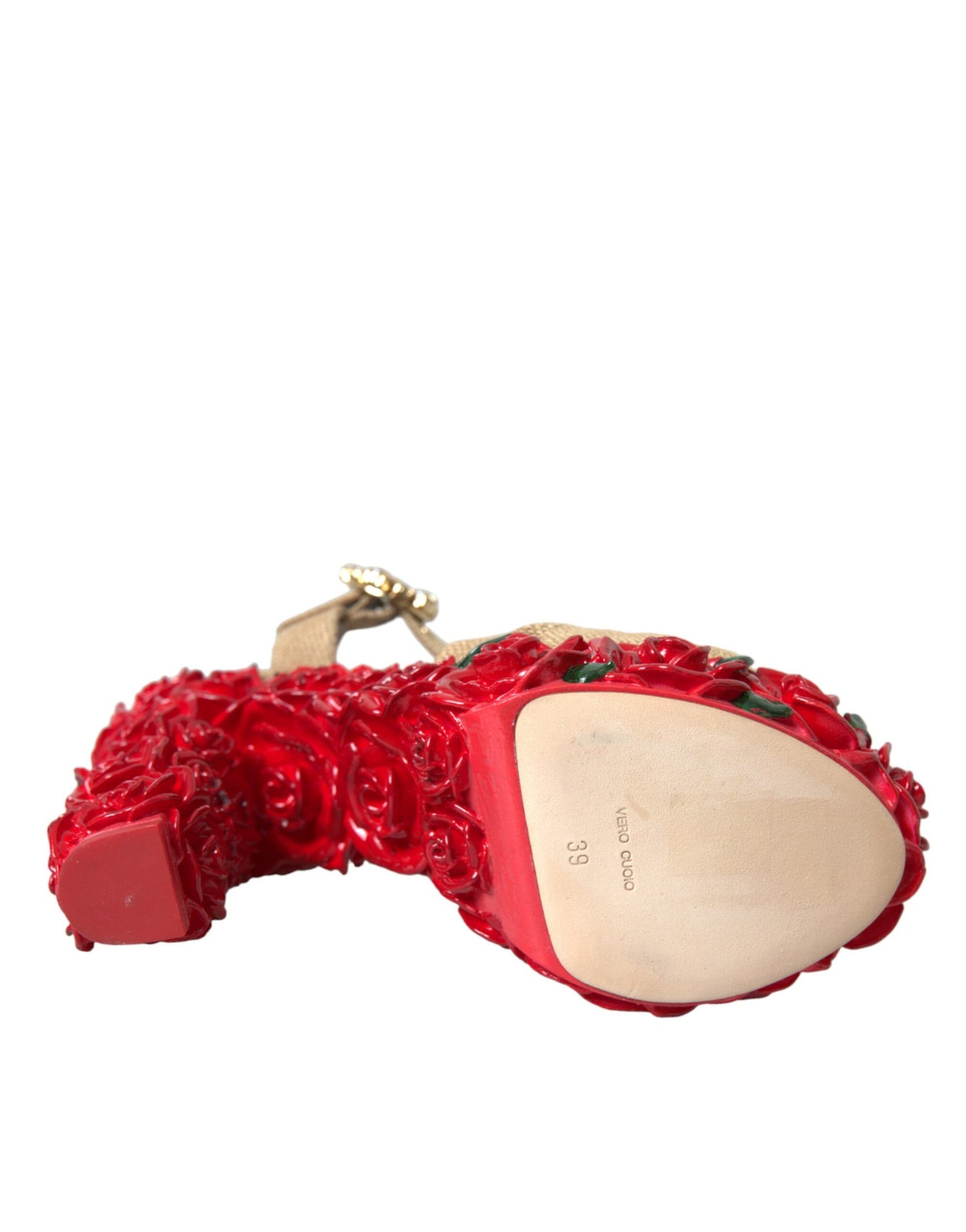 Dolce & Gabbana Red Roses Crystal Platform Sandals Shoes