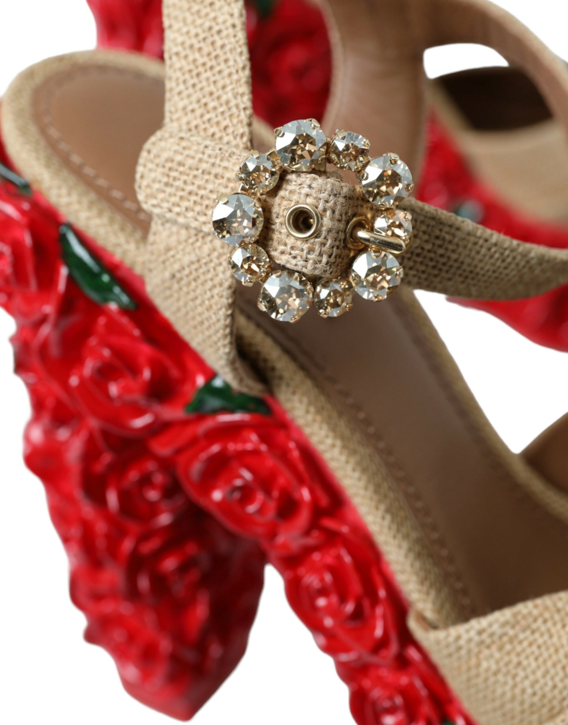 Dolce & Gabbana Red Roses Crystal Platform Sandals Shoes