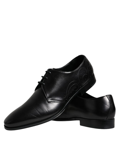 Dolce & Gabbana Black Calfskin Leather Derby Men Dress Shoes