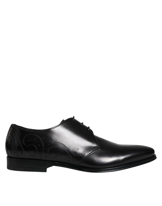 Dolce & Gabbana Black Calfskin Leather Derby Men Dress Shoes