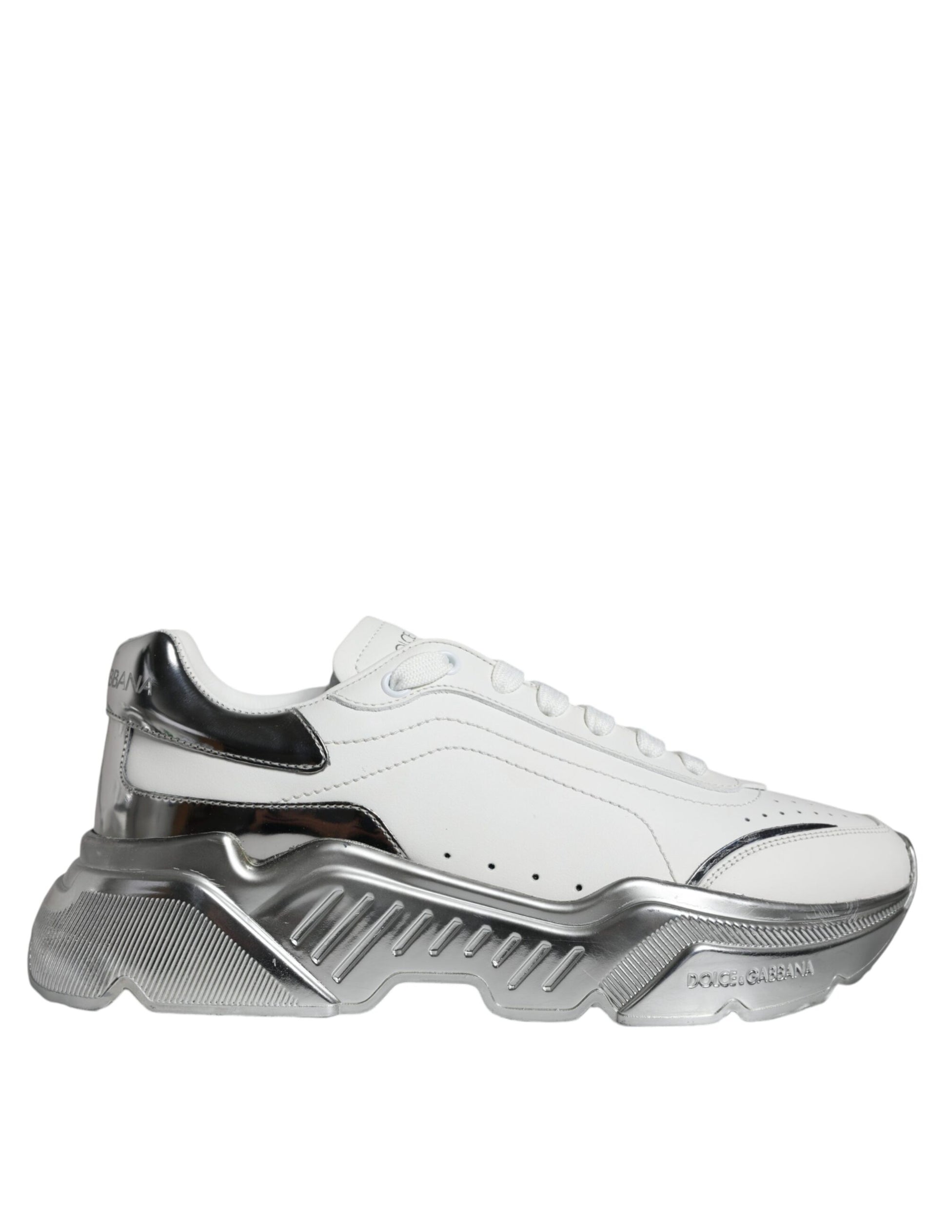 Dolce & Gabbana White Silver Daymaster Low Top Sneakers Shoes