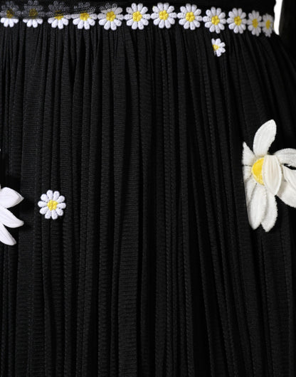 Dolce & Gabbana Black Silk Daisy A-line Long Maxi Dress