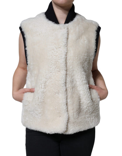 Burberry White WARRENFORD Shearling Leather Vest Coat Jacket