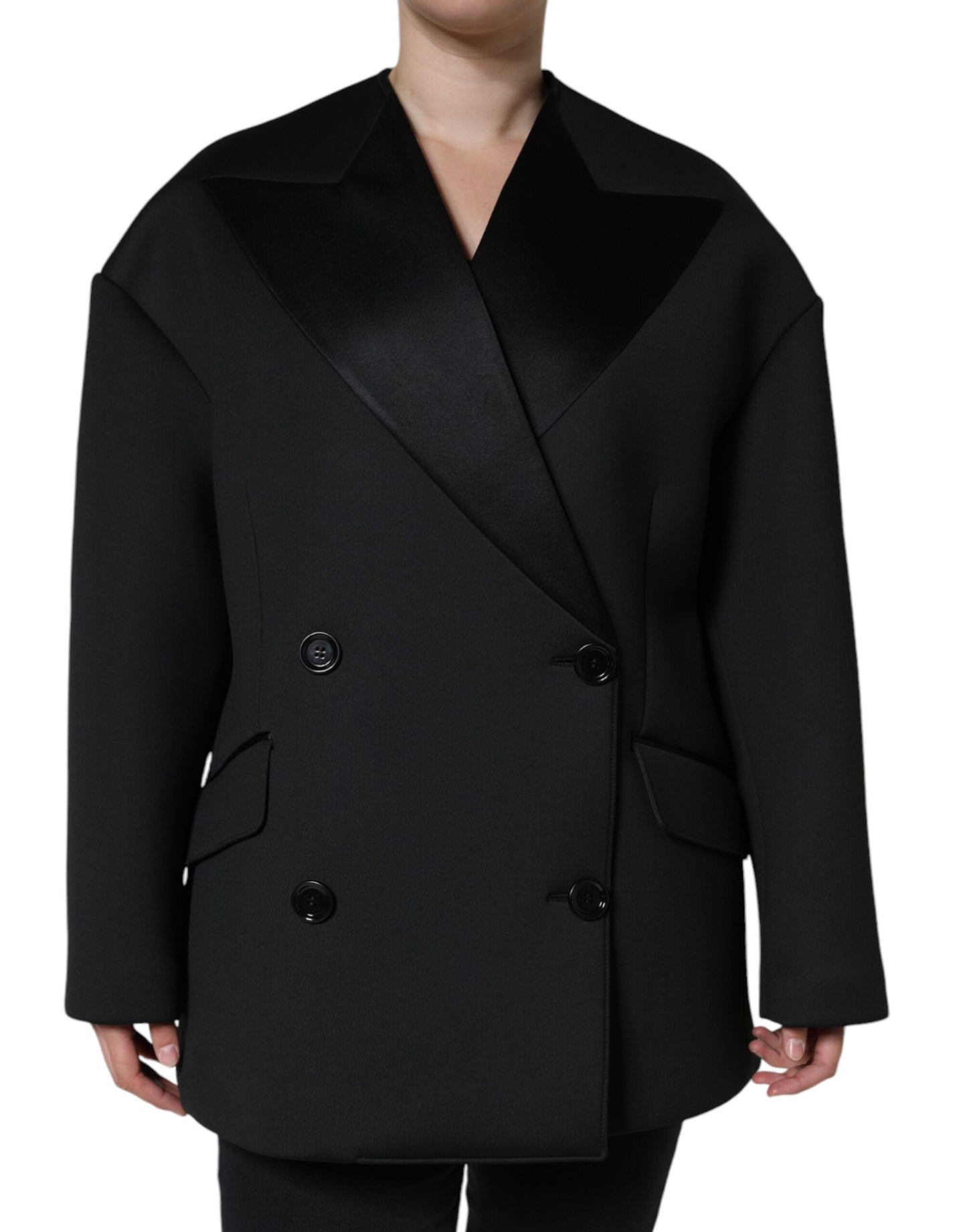 Dolce & Gabbana Black Polyester Double Breasted Coat Jacket