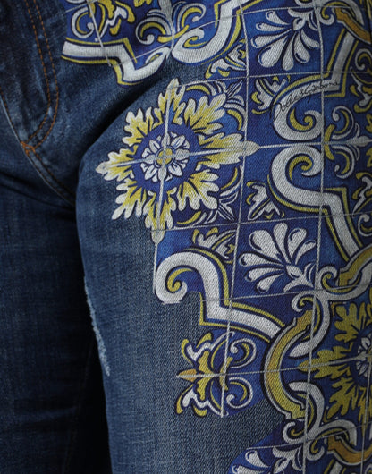 Dolce & Gabbana Blue Floral Cotton Stretch Skinny Denim Jeans