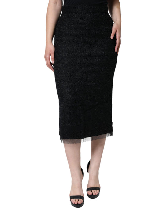 Dolce & Gabbana Black Virgin Wool Pencil Cut Midi Skirt