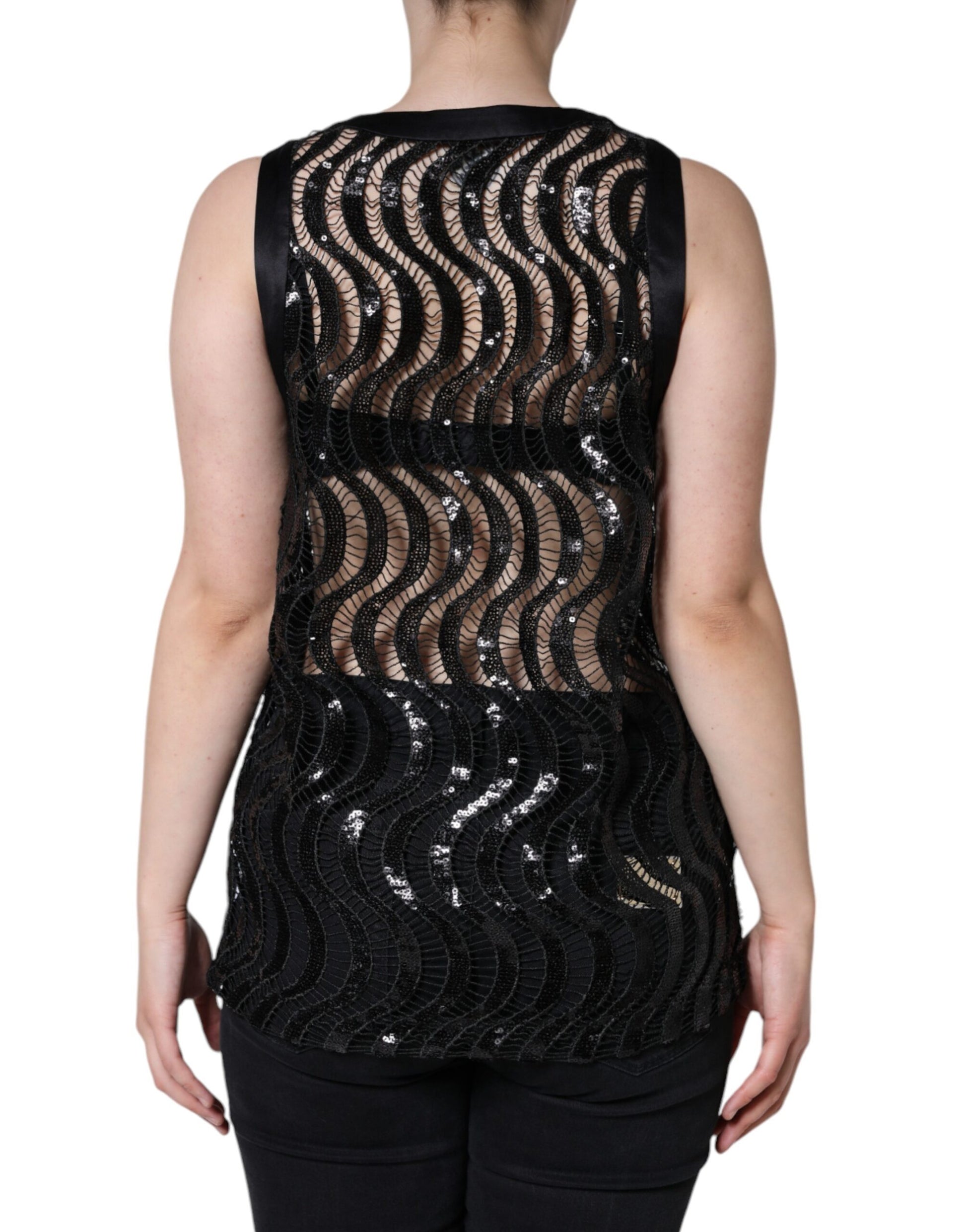 Dolce & Gabbana Black Sequin Sleeveless Tank Blouse Top