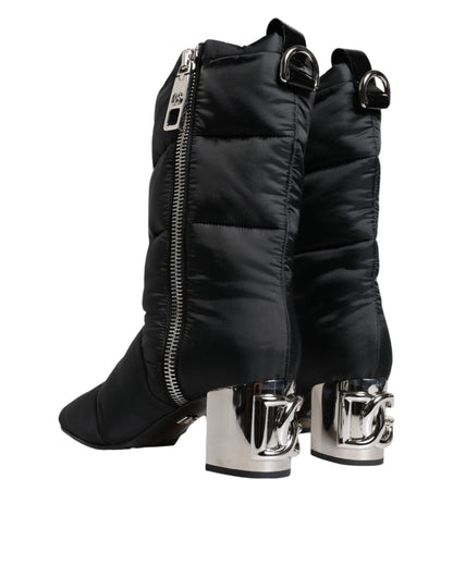 Dolce & Gabbana Black Padded DG Logo Heels Boots Shoes