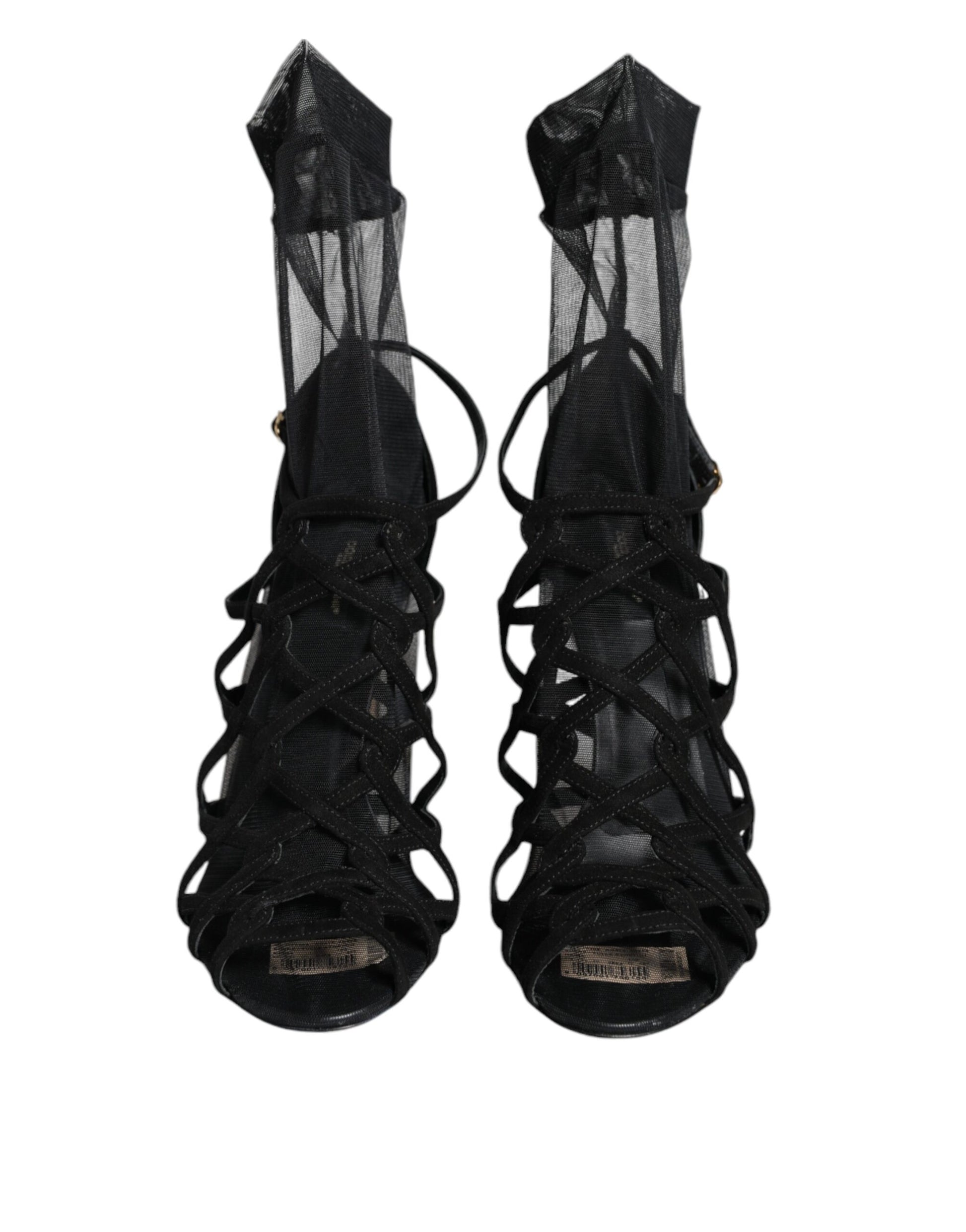 Dolce & Gabbana Black Tulle Stretch Heels Sandals Shoes