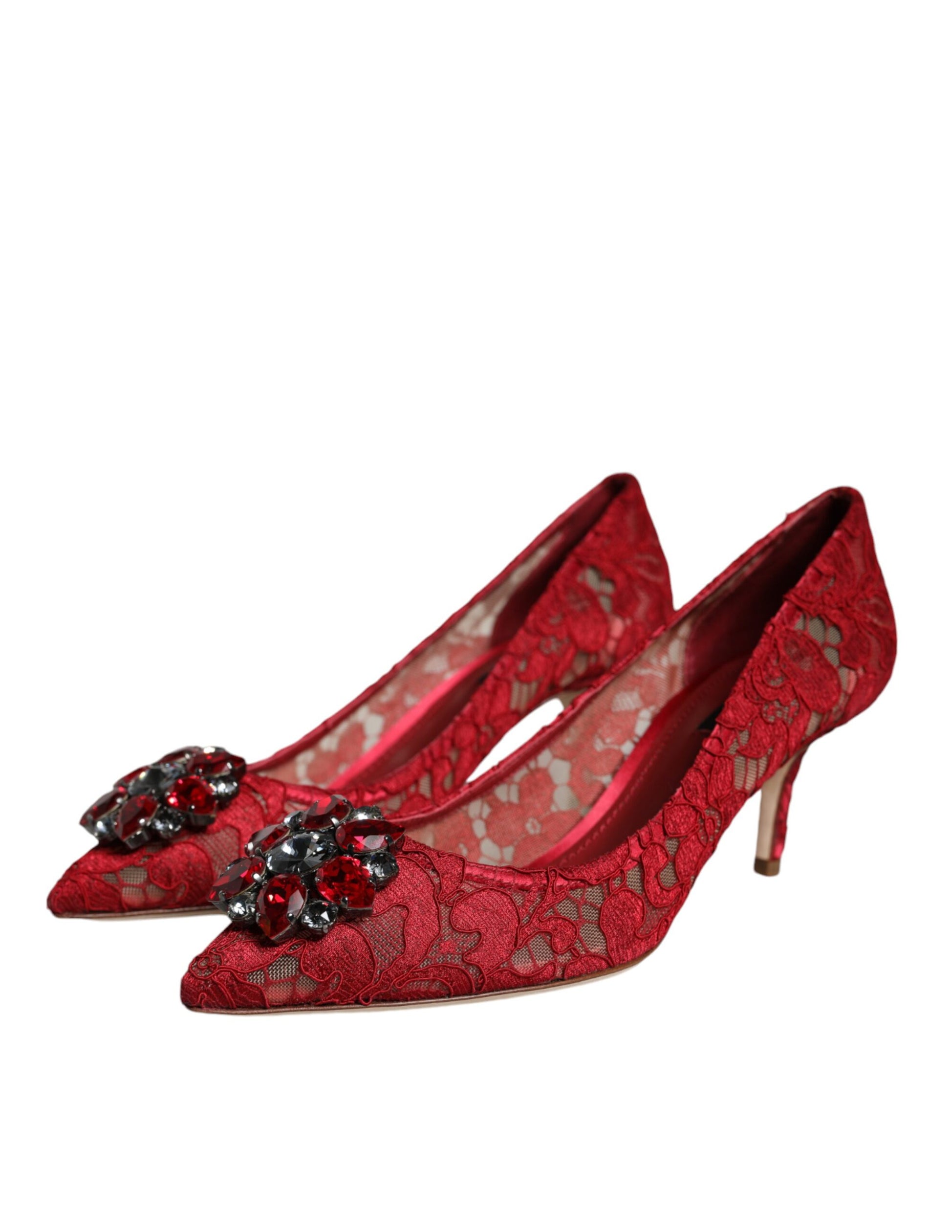 Dolce & Gabbana Red Taormina Lace Crystal Heels Pumps Shoes